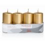 JENARO Advent wreath pillar candles, 4 pieces, gold, 10cm, Ø5cm, 23h – Made in Germany