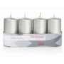 JENARO Advent wreath pillar candles, 4 pieces, silver, 10cm, Ø5cm, 23h – Made in Germany