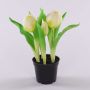 Artificial tulip CAITLYN in decorative pot, white-green, 10"/25cm, Ø0.8"-2.4"/2-6cm