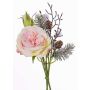 Silk rose bouquet FANNI, cones, snow-covered, pink, 12"/30cm, Ø5.9"/15cm