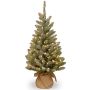 Artificial Christmas tree VIENNA, cones, jute bag, LEDs, snow-covered, 3ft/90cm, Ø20"/50cm