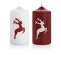 Advent candle DALDI with stag motif, 2 pcs, bordeaux-white, 6"/15cm, Ø3.1"/8cm, 69h - Made in Germany