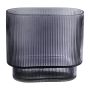 Oval glass decorative vase MARICEL with grooves, grey-clear, 18x10x20cm