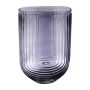 Oval glass decorative vase NICODEMO with grooves, grey-clear, 16x8x24cm