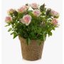 Silk rose LARAINA in decorative pot, light pink, 6"/15cm
