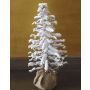 Plastic fir tree THEAS in jute bag, covered with snow, 14"/35cm