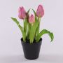 Artificial tulip CAITLYN in decorative pot, lilac-green, 10"/25cm, Ø0.8"-2.4"/2-6cm
