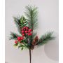 Decorative branch FREDEGONDA, pine, rowan berries, cones, red-green, 26"/65cm