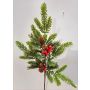 Decorative branch VARDALIA, fir, berries, cones, red-green, 30"/75cm