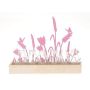 Wooden decorative tray HIFTU with 6 glass bottles, zinc flowers, pink, 14"x2.4"x11"/35x6x28,5cm