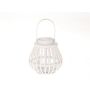 Lantern CHARITHRA with handle, wood, glass insert, white, 6"/15cm, Ø6"/15,5cm
