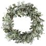 Artificial wreath of eucalyptus and fir DUVRA with flowers, frosted, green-grey, Ø24"/60cm