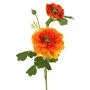 Artificial ranunculus branch SAGARA, orange-green, 45cm, Ø5–9cm