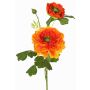 Artificial ranunculus branch SAGARA, orange-green, 18"/45cm, Ø2"-3.5"/5-9cm