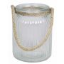 Candle jar ADANNA with handle, vertical stripes, clear, 5.7"/14,5cm, Ø4.3"/11cm