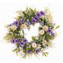Artificial flower wreath: marguerite, cosmos, MAGADI, muscari, gypsophila, purple-white, Ø12"/30cm