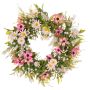 Artificial flower wreath: marguerite, cosmos, MAGADI, muscari, gypsophila, pink and white, Ø30cm