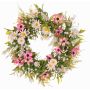 Artificial flower wreath: marguerite, cosmos, MAGADI, muscari, gypsophila, pink-white, Ø12"/30cm