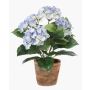 Fake flower hydrangea LAIDA in terracotta pot, light blue, 14"/35cm
