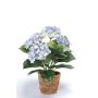 Fake flower hydrangea LAIDA in terracotta pot, light blue, 14"/35cm