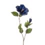 Silk hibiscus branch ANUERO, flowers, dark blue-gold, 31"/80cm