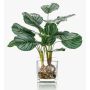 Artificial Calathea Orbifolia AGINA in glass pot, green-white, 18"/45 cm