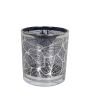 Glass tealight holder LEONILLE skeleton leaf motif, black-mat-silver-glossy, 2.8"/7cm, Ø2.8"/7cm