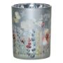 Glass tealight holder ALLISTER with butterfly floral motif, multicoloured-mat-silver-glossy, 7.1"/18cm, Ø4.7"/12cm