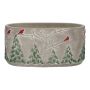 Oval concrete planter MILKE, wintery bird motif, grey-red-green, 8"x4.6"x4"/20,5x11,8x10cm