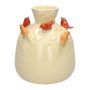 Ceramic balloon vase BIRDIE, with 3D birds, beige-red-orange, 6"/16cm, Ø5.5"/14cm