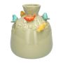 Ceramic balloon vase BIRDIE, with 3D birds, green-orange-yellow-blue, 6"/16cm, Ø5.5"/14cm