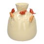 Ceramic balloon vase BIRDIE, with 3D birds, beige-red-orange, 7"/19cm, Ø6"/16,5cm