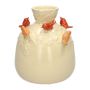 Ceramic balloon vase BIRDIE, with 3D birds, beige-red-orange, 9"/22,5cm, Ø7"/19cm