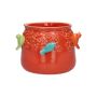Ceramic planter BIRDIE, with 3D birds, red-blue-green-orange, 4.3"/11cm, Ø5.3"/13,5cm