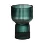 Large KENSIE tea light holder, glass, ribbed, green-clear, 6.1"/15.5cm, Ø4.1"/10.5cm