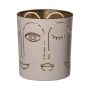 Glass candle holder LEOLINE with faces, white-gold, 4"/10cm, Ø3.5"/9cm