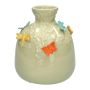 Ceramic balloon vase KIMANA, 3D butterflies dragonflies, green-yellow-blue-orange, 6"/16cm, Ø5.5"/14cm