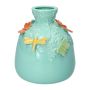Ceramic balloon vase KIMANA, 3D butterflies dragonflies, blue-yellow-green-orange, 6"/16cm, Ø5.5"/14cm