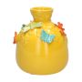 Ceramic balloon vase KIMANA, 3D butterflies dragonflies, yellow-green-blue-orange, 7"/19cm, Ø6"/16,5cm