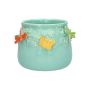 Ceramic flower pot KIMANA, 3D butterflies dragonflies, blue-orange-yellow-green, 4.3"/11cm, Ø5.3"/13,5cm