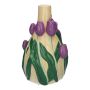 Flower vase LIMEA made of dolomite, 3D tulips, beige-purple-green, 8"/21,6cm, Ø5.2"/13,3cm