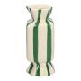 Square single stem vase in the shape of a sweet AMIEL made of ceramic, with vertical stripes, green-white, 2.6"x2.6"x6"/6,5x6,5x15cm