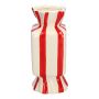 Square single stem vase in the shape of a sweet AMIEL made of ceramic, with vertical stripes, red-white, 3.5"x3.5"x8"/9x9x20cm