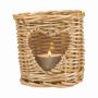 Rattan Tealight holder NIKOLETTE with glass insert, heart cut-out, natural-clear, 3.9"/10cm, Ø3.5"/9cm