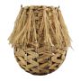 Wicker lantern NATASCIA, water hyacinth, handle, glass insert, brown, 11"/27cm, Ø6.7"/17cm