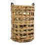 Natural fibre lantern RICHARDA, water hyacinth, handle, glass insert, brown, 6.7"/17cm, Ø4.7"/12cm