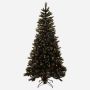 Artificial fir tree ASKER SPEED with cones, LEDs, gold shimmer, black, 210cm, Ø115cm