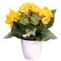 Artificial flower Begonia SYLINA, white decorative pot, yellow, 10"/25cm