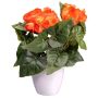 Artificial flower Begonia SYLINA, white decorative pot, orange, 10"/25cm
