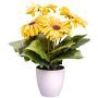 Artificial flower Gerbera KROLVEN in a white decorative pot, yellow, 11"/27cm